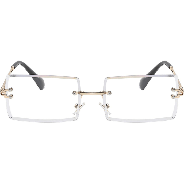 Fyrkantiga solglasögon for kvinder män båglöst trendigt mode rektangulära solglasögon Uv-beskyttelse retro vintage damsolglasögon (FMY)