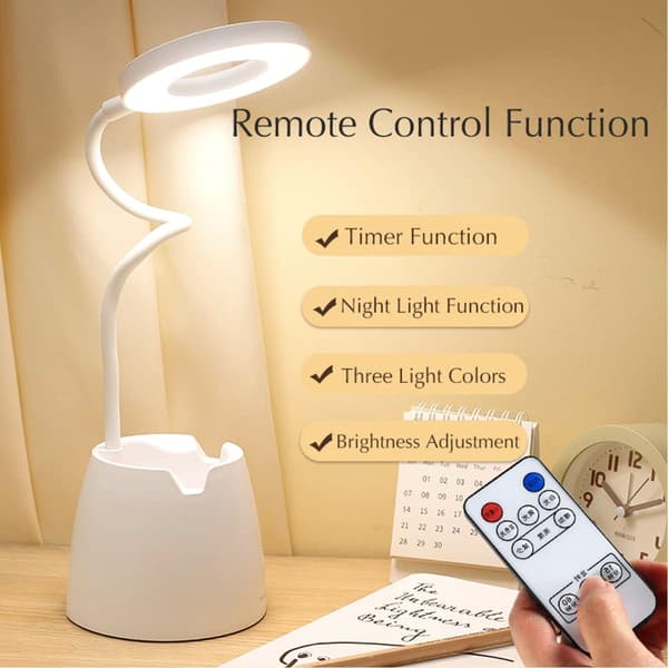 Sammenleggbar LED-skrivebordslampe med pennholder, fjernkontroll og timerfunksjon for øyebeskyttelse, Blanco Versión de control remoto-yux Blanco Versión de control remoto