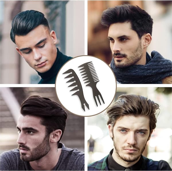 Sæt med 5 bredtandede kamme, antistatisk frisørkam til vådstyling og krøldefinition, til mænd og kvinder, sort