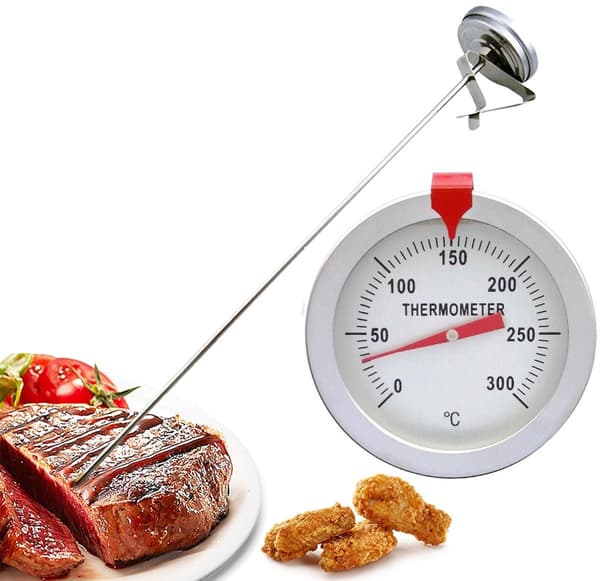 Termometer med kokprob i rostfritt stål med tydlig display och stor termometer, direktavläsande urtavla, probens längd 300 mm, 0℃~300℃ matlagning
