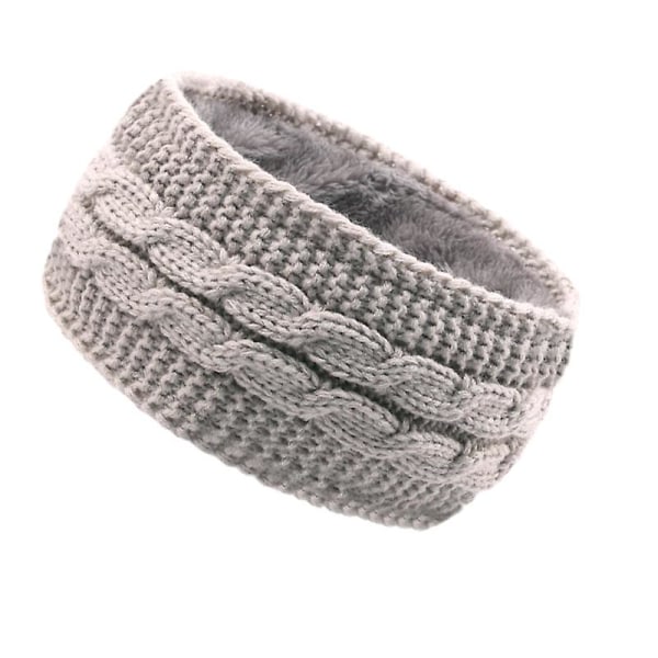 Plysch, ullstickat pannband för kvinnor, kabelstickat pannband för vinterkåpor (ljusgrå)