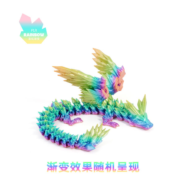 Hot salg 3D-printet krystal flyvende dragevinger, led kan bevæges, kreative drageornamenter, håndlavede gaver, legetøj 20cm Yellow-green gradient