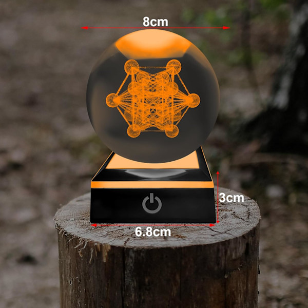 3D Krystallkule nattlys med LED-base, Metatrons kube design for dekorasjon metatron cube