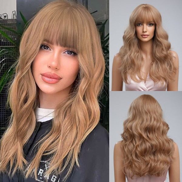 TG Långa svarta peruker för kvinnor Svart blandad blond med lugg Naturlig syntetisk peruk Hårersättningsperuk för daglig fest