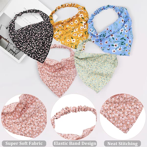 Blomstret Hårskjerf Pannebåndsett, Chiffon Elastisk Boho Bandana Hodeplagg for Kvinner, Én Størrelse, 5 Farger