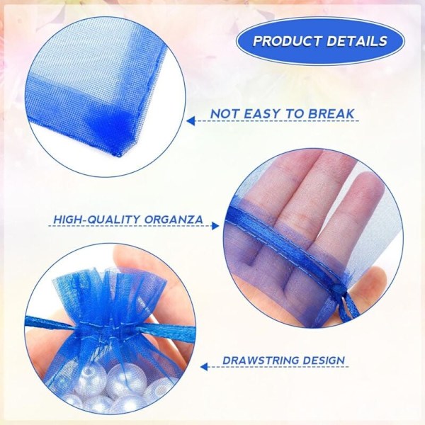 100 kpl Organza-pusseja 7x9cm, pieniä organza-korupusseja kiristysnyörillä, häihin joulukarkkilahjaksi (kuninkaallinen sininen)