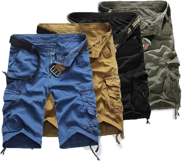 Men's Casual Slim Fit Cotton Solid Multi-Pocket Cargo Camouflage Shorts