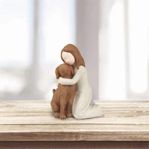 Hundemindefigur Håndmalet Harpiks Engel Venskabsstatue til Hundelskere Boligindretning Sort