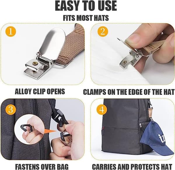 4-pack Resehattklämmor - Tygklämmor - Handsfree Hatthållare - Väskaccessoarer för utomhusbruk - Elastisk Hattklämma