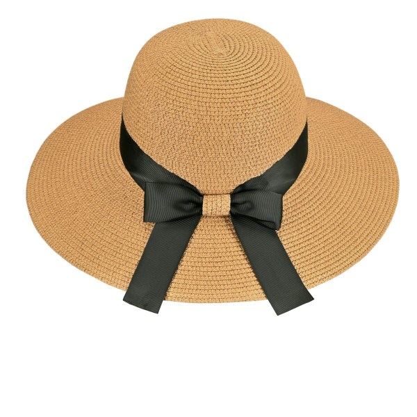 Klassiske sommer-solhatter Pakkbar halmhatt med bred brem med vindsnøre Floppy strandhatter for kvinner UV-beskyttelse