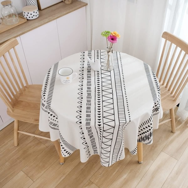 Galaxy 150 cm rund bordsduk i bomull och linne med print, dammsäker picknick (svart)