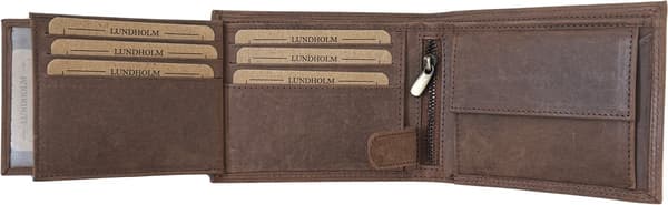 Plånbok för män i premium Hunter-läder med RFID-skydd, 12 kortfack, myntfack, blixtlåsficka, kompakt bifold för män, brun
