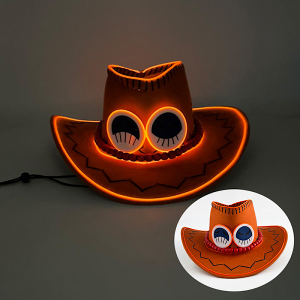 Halloween-hatt med perler, karnevalfest, LED-trådløs fluorescerende fargerik cowboyhatt, lysende hatt, laserfantasi-cowboyhatt One Piece Ace Cowboy Hat One Size