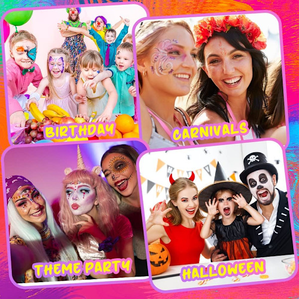 Ansiktsmålningskit för barn, 16-färgspalett med penslar, giftfri & tvättbar, perfekt för Halloween & fester