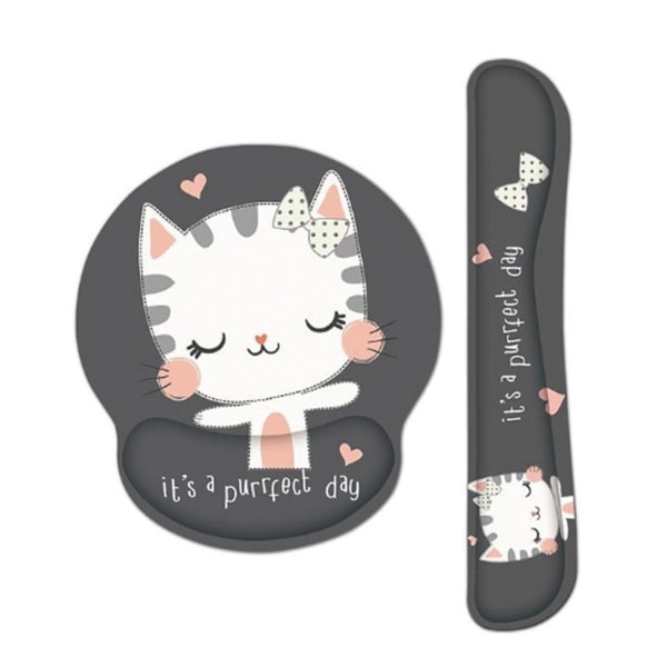 Söt musmatta med tangentbords handledsstöd, halkfri ergonomisk för arbete och spel, Chubby Cat 1