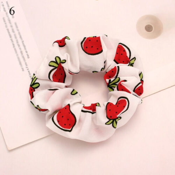 Dam Girs Sweet Elastisk Hårring Print Scrunchies Gummiband Huvudbonader