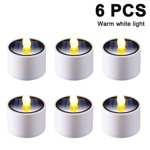 6 stk Solcellelygter Te-lys Lys-opladelig flimrende lampe