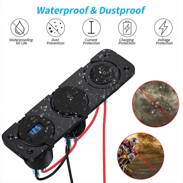 Billaddare Power Panel 12V Dobbel USB laderuttak for båt/marin/lastebil/motorsykkel