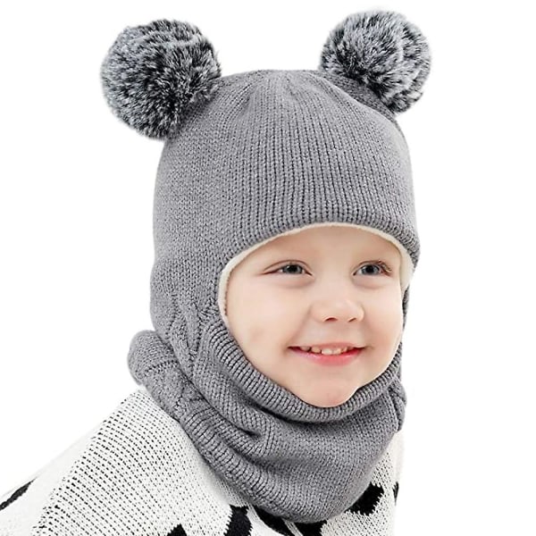 1 sæt Baby vintermössa tørklæde, unisex toddler hat tørklæde (grå)