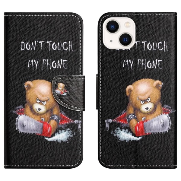 För iPhone 15 Plus Plånbok Fodral Skal Skydd - Bear Black