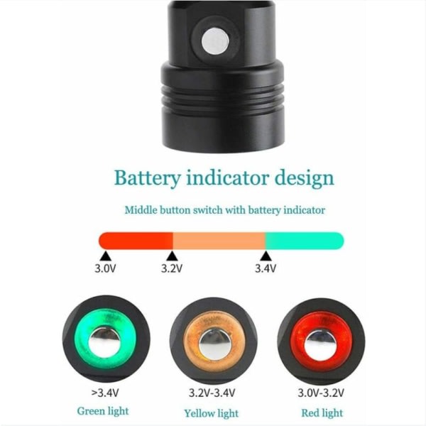 Sukellusvalo, 2000 lumenin latautuva sukellusvalo, 60 m vedenkestävä vedenalainen valo akun ja laturin kanssa (musta) - BISBISOUS