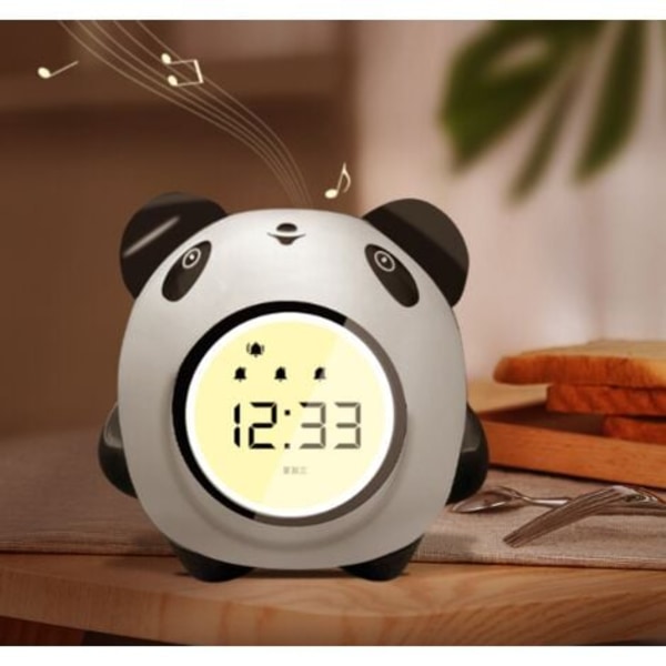 LED Panda Alarm for barn, digital vekkerklokke for barnerom med display