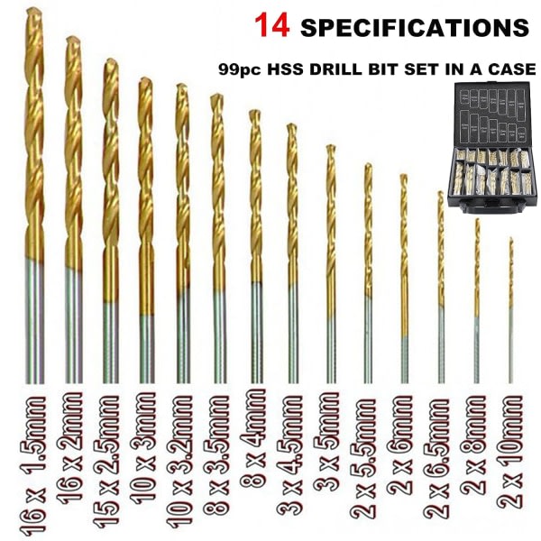 Professionellt 99-delars HSS-borrsett - Storlek 1,5 mm till 10 mm