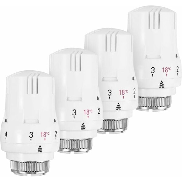 Sett med 4 termostathoder, termostatisk radiatorventil, termostatisk radiatorhode, termostatisk radiatorventil M30 x 1.5..DEBUNS
