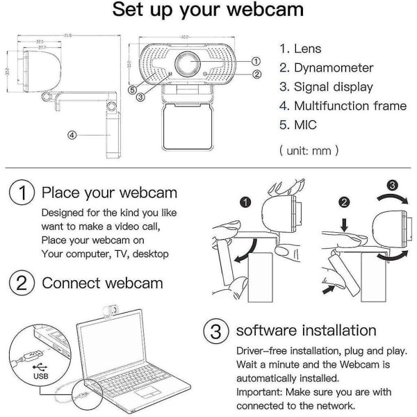 Webkamera med indbygget mikrofon USB pc bærebar bærebar webkamera med cover til livestream videosamtal spil på--