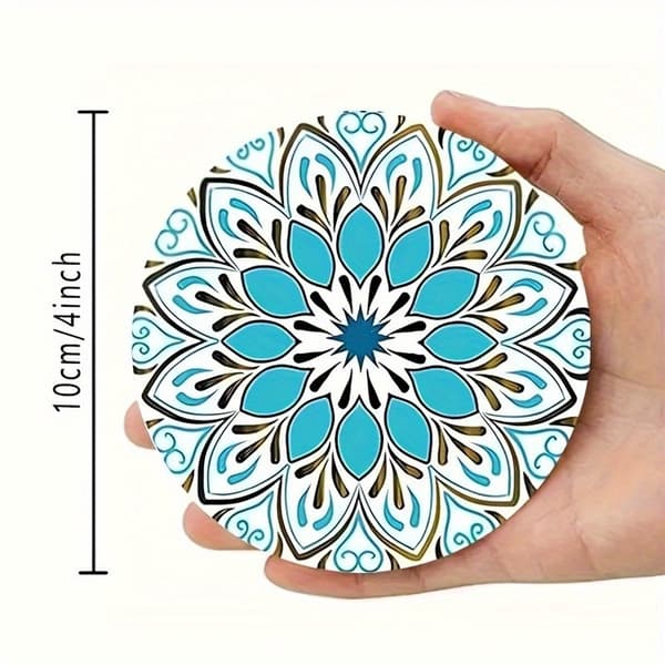 Træunderlag med blomster- og geometrisk mønster, 6 stk./sæt, 10 cm