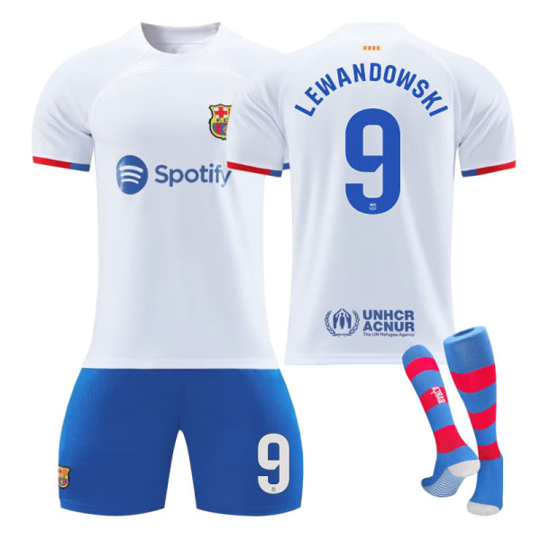 23-24 Barcelona borta vit nr 9 Lewandowski tröja nr 8 Pedri 21 De Jong 6 Garvey fotbollsdräkt NO.9 LEWANDOWSKI XS