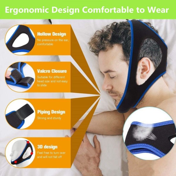 TG Svart-Anti Snore Chin Strap Chin Strap Snoring Solution Justerbar