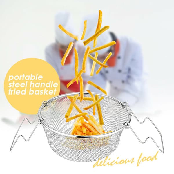 Frityrkorg i rustfritt stål, rund kurv sil franske poteter 22cm