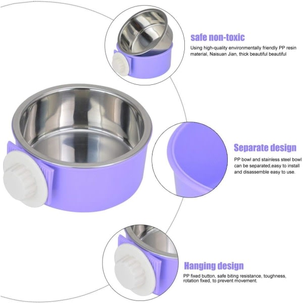 Galaxy Avtakbar matskål i rustfritt stål for kjæledyr, rask hengende skål Lilla s