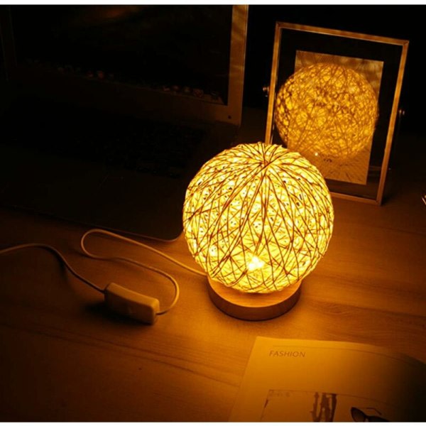 Trebordlampe, dekorativ nattlampe i tre med USB-lader for soverom, stue, nattbord, hodegavl, Cafe R