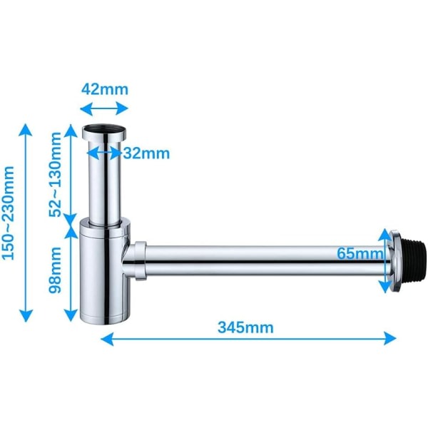 Vaskfelle 1-1/4\"x32mm Universal Høydejusterbar Felleslange Lukt