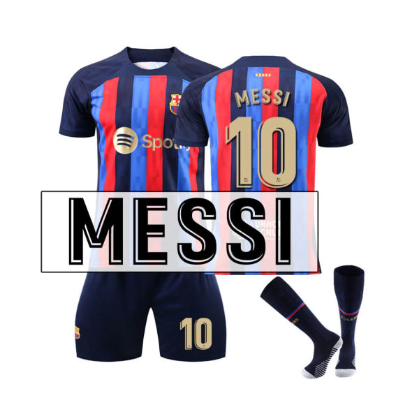 Barcelona 2022/23 22 (120 - 130 cm) Kotisupportit Serverar Lionel Messi No.10 Lapsi Fan Puku Aikuinen 3-osainen Setti Jersey Koko Vaihtelee