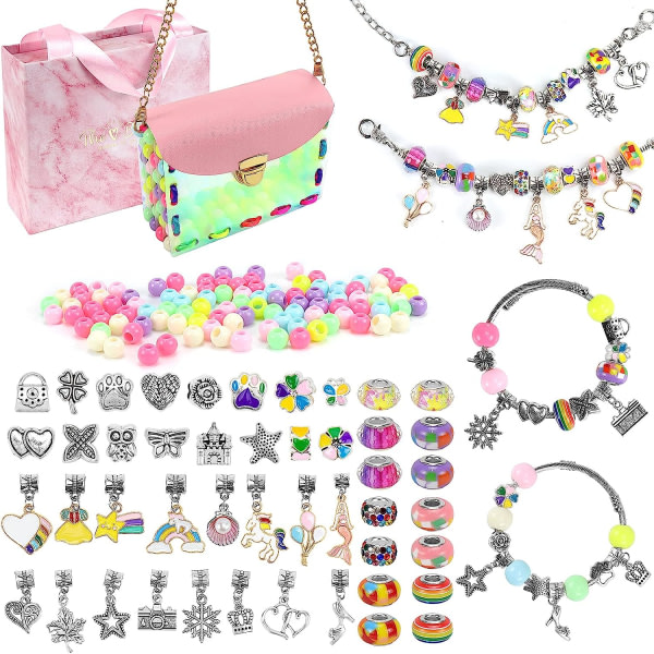 Galaxy Girls Gaver 6-12 år, Håndværk Piger Armbånd Børne smykkesæt med DIY perle taske
