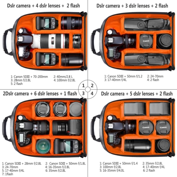 Svart-Orange kameraväska, minikameraryggsäck med stødsäker, wa