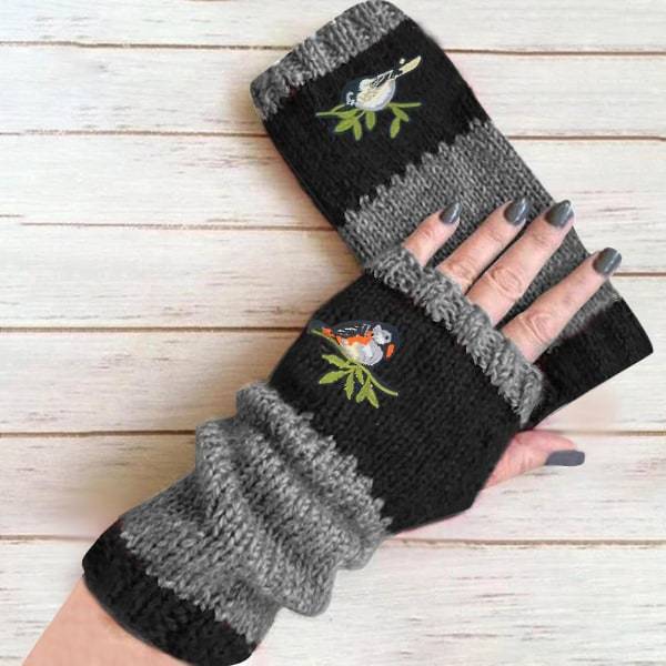 Dame Vinterstrikk Håndvarmere Warm Plus Fløyel Broderte Utesko