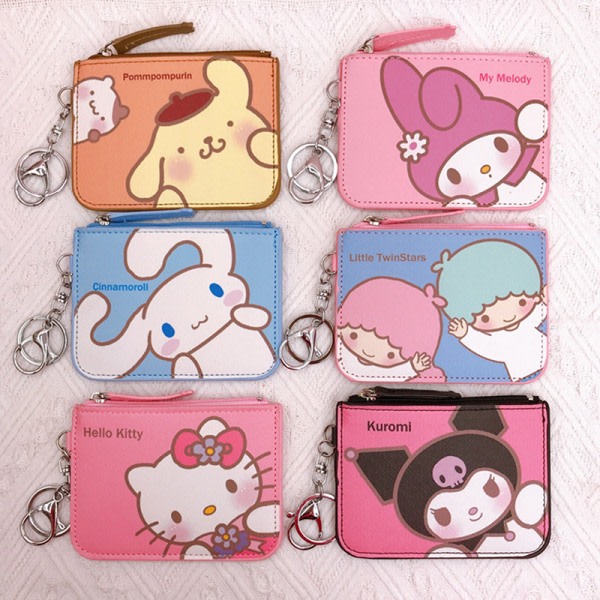 Kawaii Cartoon Bag Melody Pom Pom Purin Kuromi Läderkort Sle A5