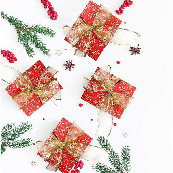 TG Guld organza presentband - julband med tråd presentförpackning