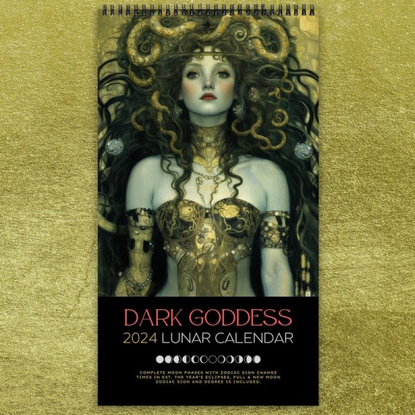 Dark Goddess 2024 Kalenteri, täydellinen gotisk heminredningspresent till dina hedniska vänner och älskare av grekisk mytologi, julklapp 40x20