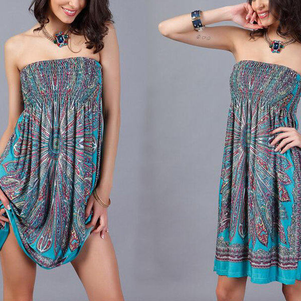 Dame Strand Cover Up og Kaftans Wraps Damer Sommer Ærmeløs Strapless Strand Sundress Etnisk Bohemian