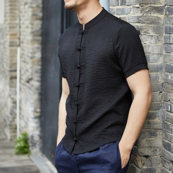 TG T-paidat Toppar, Kläder ja kinesisk stil Tang Suit - Svart Kung Fu XL