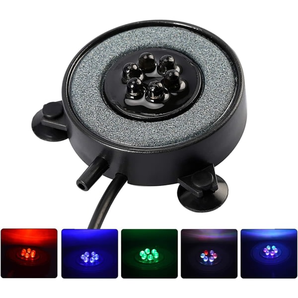 Galaxy LED Aquarium Foaming Stone murstein, Round Fish Tank Foamer med Auto Color Changing LED