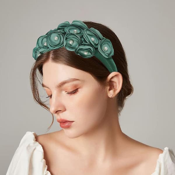 Personlig design blomsterhårbånd elegant damehodebånd, hodeplaggtilbehør for kvinner og jenter grønt green green