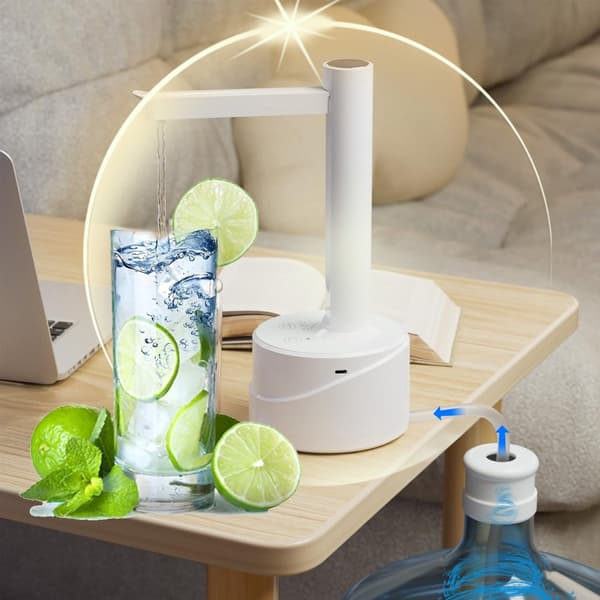 Elektrisk vattendispenserpump med 4 volymlägen, USB-C uppladdningsbar 800mAh, BPA-fri, passar 2-5 gallon flaskor, vit