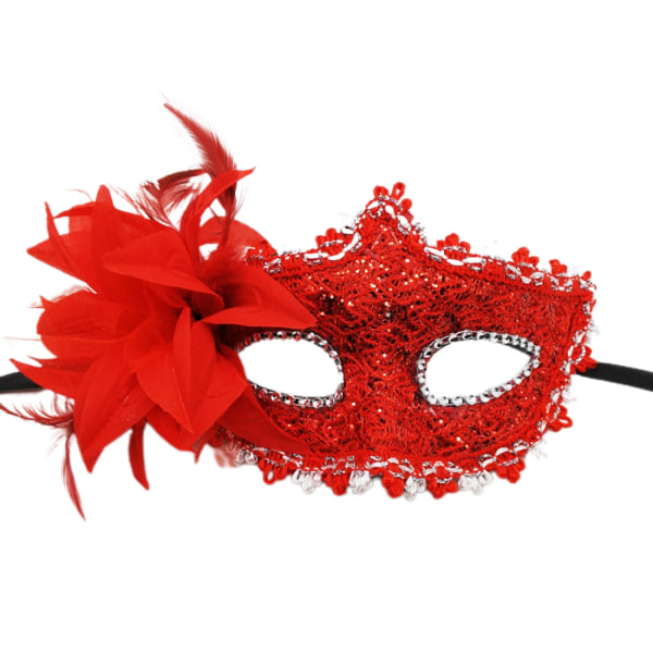 Maskeradmask för kvinnor Venetianska masker Jul kvinnor Blomma halvansiktsmasker Cosplay --- Röd