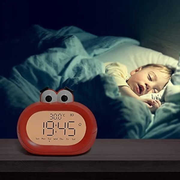 2023 söt tecknad barnväckarklocka, sovrumsväckarklocka, skrivbordsklocka, intelligent elektronisk väckarklocka med dubbla funktioner - röd